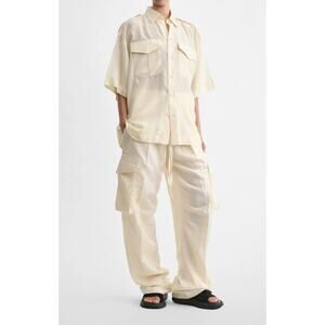 NWT Phoebe Philo Vanilla Silk Crushed Drawstring Cargo Trousers Womens 36 / US 4